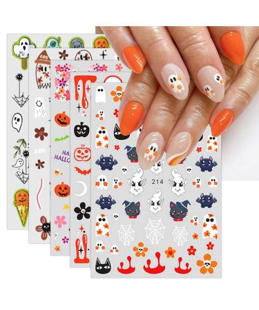 JMEOWIO 9 Sheets Halloween Nail Art Stickers Decals Self-Adhesive Black Cat Ghost Nail Supplies Nail Art Design Decoration Accessories