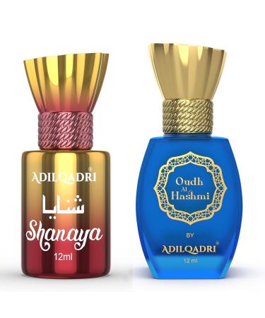 Adil Qadri Shanay'a & Oudh Al Hashmi Attar Combo | Arabic French & Sweet Scent | Long Lasting Alcohol-Free Roll-On Attar For Men & Women | Pack of 2-12ML Each