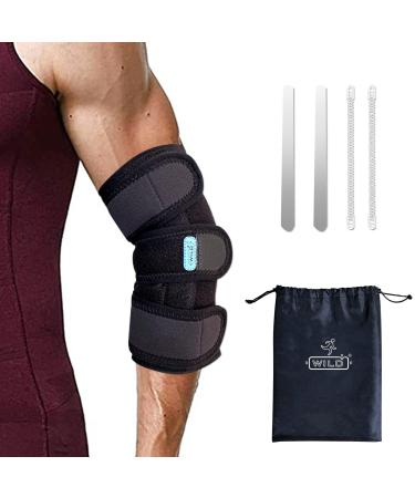 WILD+ Elbow Support for Men/Women Adjustable Tennis Elbow Brace Strap with 4 Removable Splints Arm Compression Sleeve for Tendonitis Golfers Sports One size