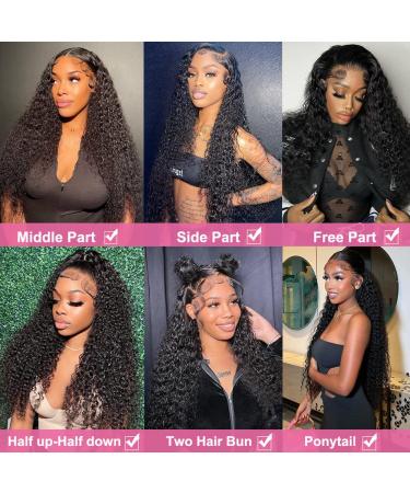 4GIRL4EVER 24 Inch Deep Wave Lace Front Wig Human Hair 180% Density 13X4 Frontal Wigs for Black Women - Pre Plucked with Baby Hair, HD Lace, Natural Black - Buy Online on GoSupps.com