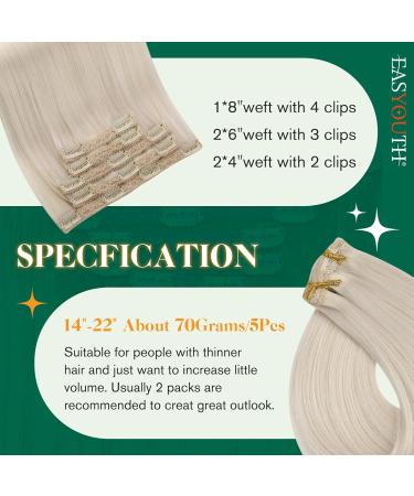 Easyouth 14 Inch Blonde Clip-In Hair Extensions - Real Remy Hair 5pcs 70g #1000 - Smooth & Natural Volume - Buy Online on GoSupps.com