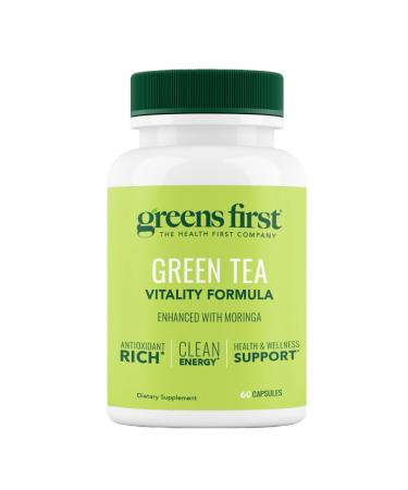 Greens First Green Tea Vitality Formula - Enhanced with Moringa - Antioxidant-Rich for Clean Energy - Vegan & Gluten-Free - Powerful Blend for Energy & Overall Wellness (60 Capsules)