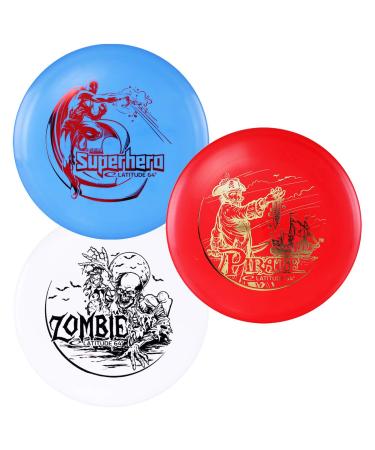 Dynamic Discs Latitude 64 SPZ Disc Golf Starter Set | Set Includes a Base Plastic Superhero, Pirate, and Zombie | Beginner Friendly Disc Golf Starter Set | Stamp Colors Will Vary (3 Discs)