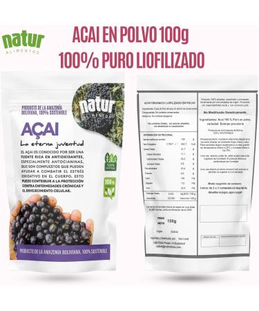  natur alimentos Natur Organic Freeze-Dried Acai Powder 100g Superfood rich in antioxidants vitamins and minerals Berry Powder Suitable for vegans Strengthens your immune system Provides a dose - Buy Online on GoSupps.com