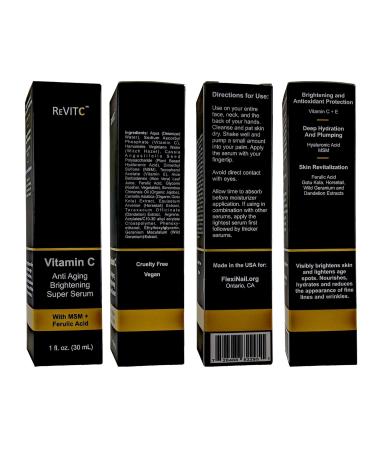 ReVitC Vitamin C Anti-Aging Super Serum - Anti-Wrinkle Face & Neck Treatment with Hyaluronic Acid MSM & Ferulic Acid | International Shipping - Buy Online on GoSupps.com
