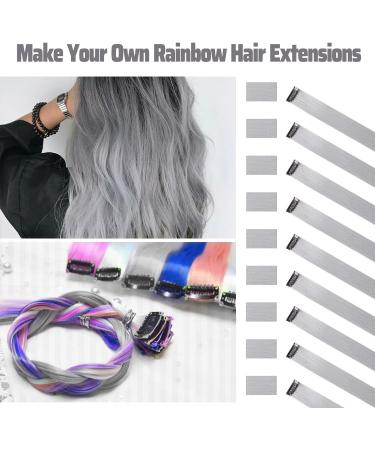 Grey Hair Extensions Clip In - 10 PCS 22 Inch Colorful Straight Hair Pieces for Women | Party Highlights Colored Hair Accessories - Buy Online on GoSupps.com