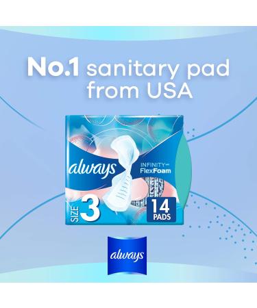 Always Infinity Size 3 Pads with Wings, Extra Heavy Flow Absorbency, Unscented - 14 Count Pack - Buy Online on GoSupps.com
