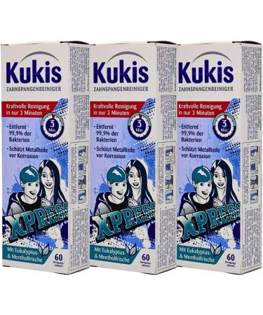 Kukident Kukis Braces Cleaner - 3x60 Tablets | Fast Cleaning | Eucalyptus & Menthol | Spar-Set Plus Pharma Perle | Buy Now - Buy Online on GoSupps.com
