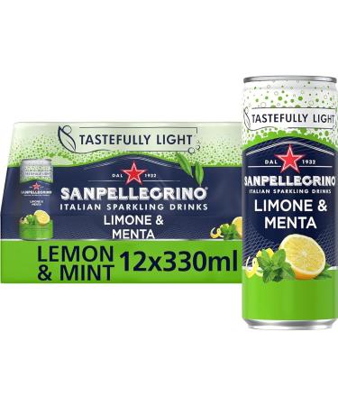 San Pellegrino Italian Sparkling Drinks Tastefully Light Canned Soft Drink 74 k Cals per Can 330ml - Pack of 12 - Lemon & Mint