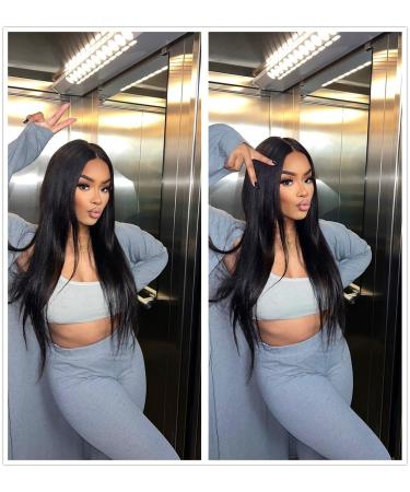 VEBONNY Glue Free 24 Inch Natural Black Wig for Women - Realistic Synthetic Hair Light Black Middle Part Style #074 - Buy Online on GoSupps.com