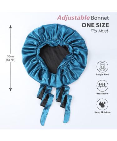Silk Satin Bonnet for Curly Hair | Double Layer Reversible Cap for Women | Blue Sleeping Bonnet - Buy Online on GoSupps.com