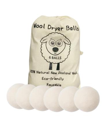 Wool Dryer Balls Laundry Reusable 6-Pack Reusable Anti Static Laundry Balls Dryer for Pet Hair Removal Natural Fabric Softener Alternative Static Eco Friendly Speeds Drying Up Time for Clothes White