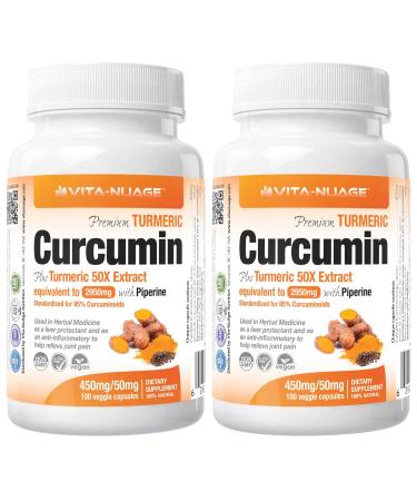 Vita-Nuage (2PACK) 50X Stronger 2950mg 95% Turmeric Curcumin per Capsule + Black Pepper 2 000% Bioavailable 200 Capsules Over 6 Months Supply