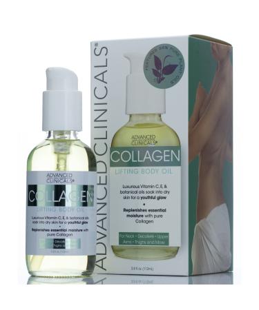 Advanced Clinicals Collagen Lifting Body Oil with Vitamin C, Vitamin E fo neck, decollete, upper arms, thighs 3.8 fl.oz. (112ml) 3.8 Fl Oz (112ml) Collagen Body Oil