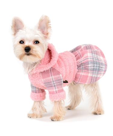 Yikeyo Small Dog Sweater Dress Winter Warm Dog Clothes for Small Dogs Girl Dog Fleece Sweater Pink Fluffy Puppy Hoodies Pet Clothing,Size Medium Medium(5-8lbs) Pink