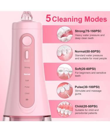 Water Dental Picks - Electric Cordless Water Flosser for Kids, Braces, Travel - 5 Modes, IPX7 Waterproof, 8 Jet Tips - Pink - Buy Online on GoSupps.com