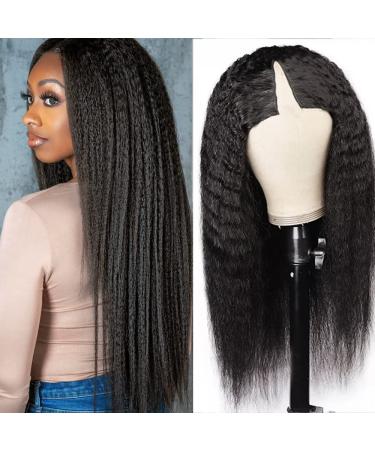 Abijale V Part Wigs Human Hair Brazilian Virgin Kinky Straight Human Hair Wigs for Black Women Upgrade U Part Wigs No Leave Out Lace Front Wigs Glueless Full Head Clip in Half Wig V Shape Wigs 150% Density Natural Color (1…