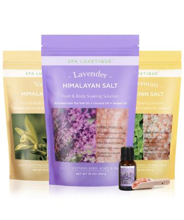Bath Salts, Epsom Salts with Himalayan Bath Salt for Women Relaxing Extra Lavender Essential Oil with Spoon, 3 Pack Bath Set for Women Epsom Salt for Soaking for Mother's Day Gift-16oz/454g