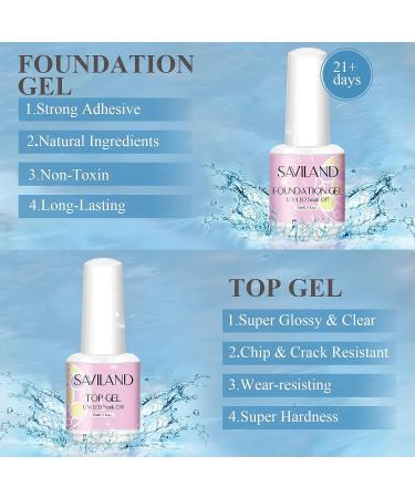 Saviland 15ml Gel Nail Polish Base and Top Coat Set - Shiny No Wipe Soak Off Clear Gel Polish for Starters - Nail Salon Quality at Home - Ideal Gift - Buy Online on GoSupps.com