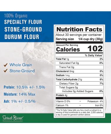 Great River Organic Milling Whole Grain Durum Flour - 8 lb, Stone Ground (4 pack) - Buy Online on GoSupps.com