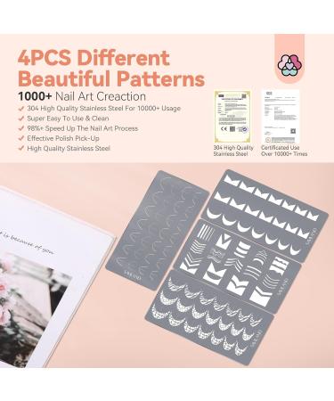 SAVILAND Nail Stamping Plates Set - 4PCS French Tip Nail Art Templates & Tools for DIY Manicure - Stainless Steel Reusable Stencils for Creative Nail Designs - Buy Online on GoSupps.com