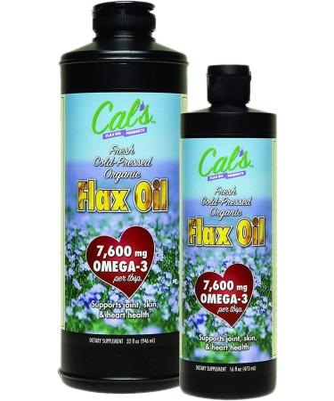 Cal's Flax Oil - 32oz Organic Pure Essential Unrefined Cold-Pressed Flaxseed Oil - Buy Online on GoSupps.com