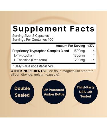 NatureBell L Tryptophan 1300mg with L Theanine 200mg 300 Capsules | Active Free Form Plant Based Supplement Calm Formula Supports Relaxation Non-GMO & No Gluten L Tryptophan with L Theanine 300 Count (Pack of 1) - Buy Online on GoSupps.com