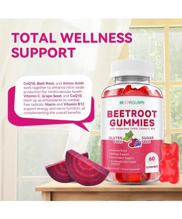 Beetroot Gummies for Blood Pressure Antioxidant Support Sugar-Free for Women & Men with Beet Root Grape Seed Niacin CoQ 10 Vitamin C B12 L-Citrulline L-Arginine Beets Supplements 60 Count 60 Count (Pack of 1) - Buy Online on GoSupps.com