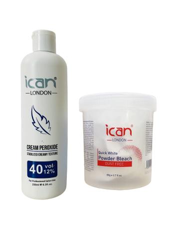 ICAN LONDON PROFESSIONAL CREAM PEROXIDE 40 VOL 12% 250 ML + WHITE POWDER BLEACH (JAR) 80 G SET