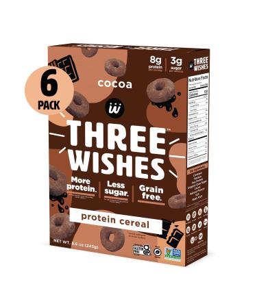 Protein and Gluten-Free Breakfast Cereal by Three Wishes - Cocoa, 6 Pack - High Protein and Low Sugar Snack - Vegan, Kosher, Grain-Free and Dairy-Free - Non-GMO Cocoa 8.6 Ounce (Pack of 6)