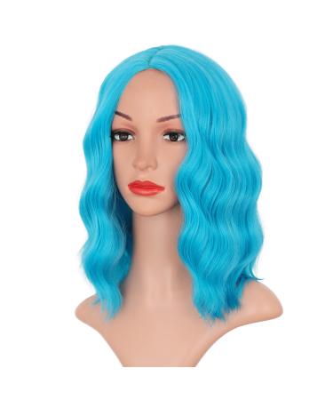 Earfodo Blue Wigs for Women Middle Part Short Blue Wig 14 Inch Heat Resistant Synthetic Party Costume Cosplay colored wigs For Girls Wear Hair Replacement Wigs(Bondi Blue)