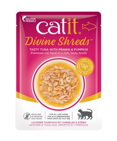Catit Divine Shreds Wet Cat Food Toppers Tuna with Shrimp & Pumpkin 75 g Pack of 18 Retail Units