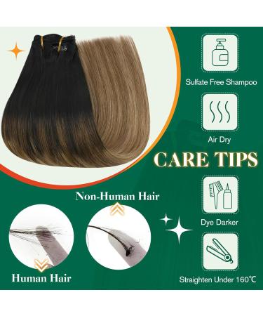 Easyouth Clip-In Extensions | Real Hair Balayage 16 Inch 120g Medium Brown & Honey Blond | Remy Clip-Ins #1B/6/27 - 7PCs - Buy Online on GoSupps.com