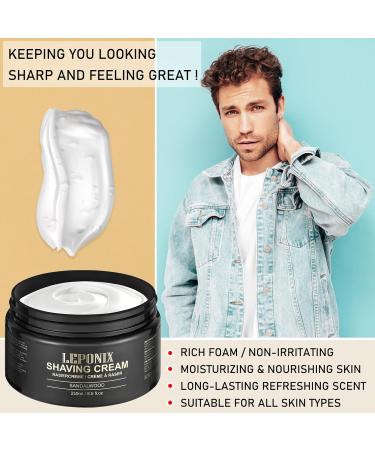 LEPONIX Shaving Cream Luxury Large Size Shaving Cream for men Rich Lather for a Protective Smooth & Moisturizing Shave Experience Sandalwood Scent - 8.5 Oz - Buy Online on GoSupps.com