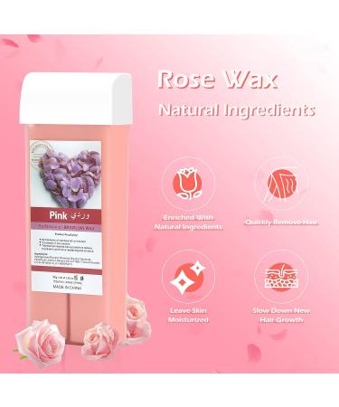 Seopri Roll on Wax Kit for Hair Removal - Sensitive Skin, 2 Rose Wax Cartridges, 100 Strips & Wipes - Buy Online on GoSupps.com