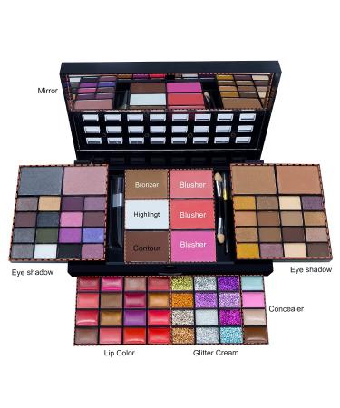 74 Colors All-in-One Makeup Kit for Women - Professional Gift Set with Eyeshadow, Lip Gloss, Glitter Cream, Concealer, Blusher, Highlight, Contour, and Bronzer - Buy Online on GoSupps.com