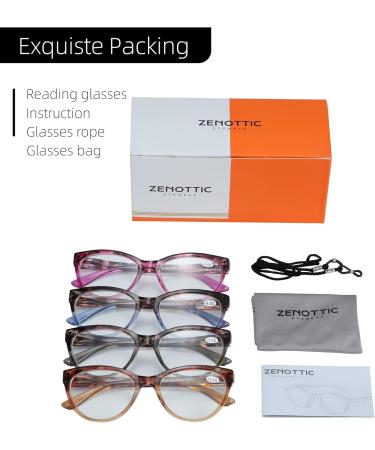 Zenottic Women's Fashion Reading Glasses - 4 Stylish Pairs in Pink Gray Brown & Blue | 2.0x Magnification for Work Outdoor & Parties - Shop Internationally! - Buy Online on GoSupps.com