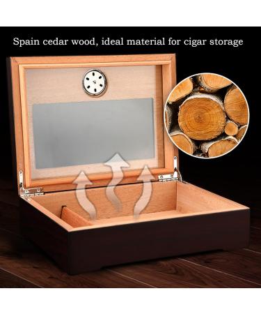 Cigar Humidor Case with Hygrometer Humidifier Handmade Cedar Wood Cigar Box Glass-Top Portable Travel Cigar Case Hold 20-30 Cigars for Men - Buy Online on GoSupps.com
