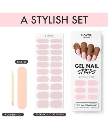 Moyou London Gel Nail Wraps - 20 Pcs Semi Cured Strips for Salon-Quality Manicure - Rose Quarts Design with Nail File & Cuticle Stick - UV/LED Lamp Required - Buy Online on GoSupps.com