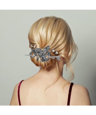 Baluue Vintage Silver Celtics Hair Slide Hairpin Dragon Knot Hair Stick Vintage Hair Chopstick Barrettes Antique Viking Bronze Hair Pin for Hair Accessory - Buy Online on GoSupps.com