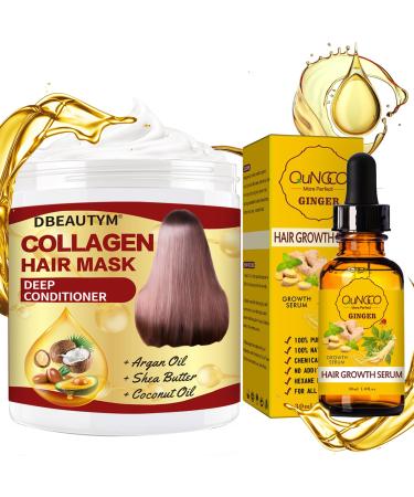 Collagen Hair Treatment Hair Mask & Hair Growth Serum Deep Conditioner Hydrating Hair Mask for Dry Damaged Hair Hair Growth Oil for Hair Loss Natural Hair Regrowth Treatment for Men and Women Collagen&Ginger