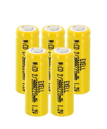 5x Exell 2/3AAA NiCD 220mAh 1.2V Flat top Rechargeable Battery