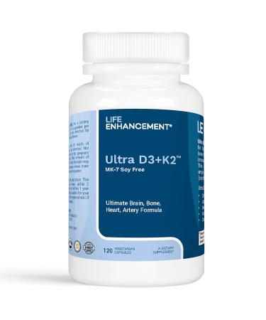 Life Enhancement Vitamin D3 K2 Supplement - 2000 IU D3 (cholecalciferol) and 50 mcg K2 (MK-7 Soy Free) - 120 Servings - Buy Online on GoSupps.com