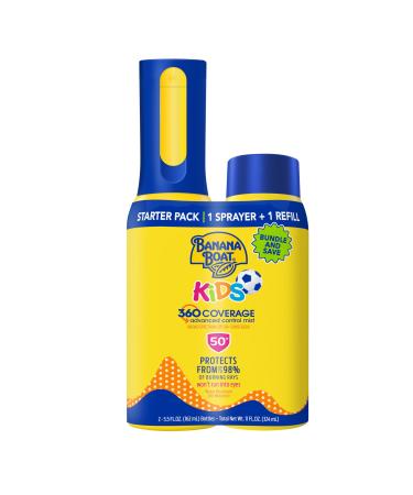 Banana Boat 360 Coverage Kids Sunscreen Mist SPF 50 Bundle | Non-Aerosol Kids Sunscreen Spray with Refill Childrens Sunblock Spray SPF 50 5.5Fl Oz ea Bundle Pack
