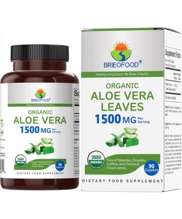 Brieofood Organic Aloe Vera 1500mg 45 Servings Vegetarian Gluten Free 90 Vegetarian Tablets 90 Count (Pack of 1)