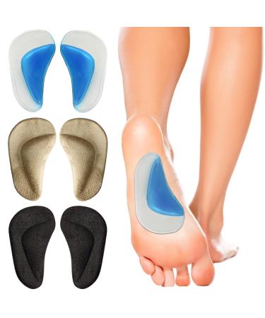 3Pairs Arch Support Shoe Insoles for Flat Feet & Plantar Fasciitis Washable Gel Arch Support Pads for Women Men Kids High Heel Inserts Cushion Pads for Foot Pain