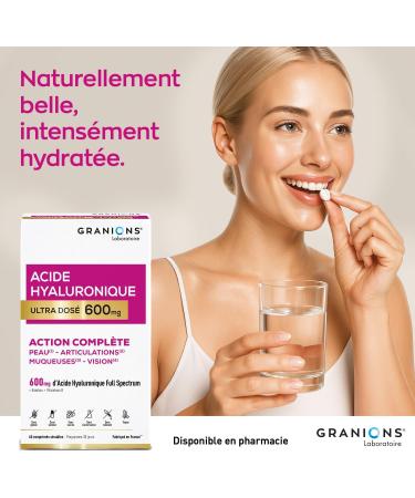 Acide Hyaluronique Ultra dos 600 mg GRANIONS - Biotine - Hydratation intense peau - Niacinamide - Complexe Vitamine B - Anti-ride - Stimule production collagene - Vegan - Fabriqu en France 60 unit (Lot de 1) - Buy Online on GoSupps.com