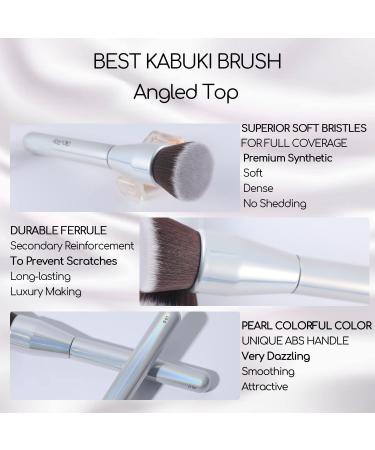 Premium Angled Flat Top Kabuki Foundation Brush for Liquid Cream Powder Makeup - G01A - Buy Online on GoSupps.com