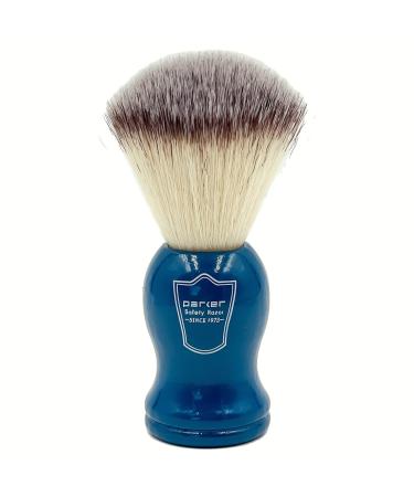 Parker Safety Razor Synthetic Bristle Shaving Brush with Blue Wooden Handle - Brush including Stand