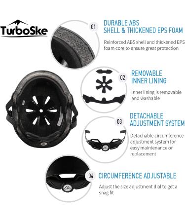 TurboSke Skateboard Helmet BMX Multi-Sport Bike Helmet Black S/M (20.5-22.8) - Kids, Youth, Men, Women - Buy Online on GoSupps.com